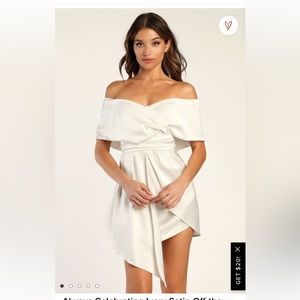 Always Celebrating Ivory Satin Off-the-Shoulder Mini Dress